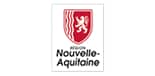 Logo de la Région Nouvelle-Aquitaine, rouge et blanc, avec un écu armorié présentant un lion et des ondes.