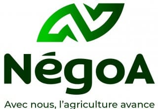 NégoA : Le logo vert symbolisant l'agriculture qui avance. Logo NégoA vert : emblème de feuille dynamique et texte "NégoA". Slogan clé de l'entreprise agricole : "Avec nous, l'agriculture avance".